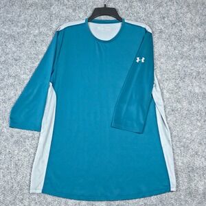 Under Armour Mens XL HeatGear Teal Gray 3/4 Sleeve Athletic Shirt Fitted